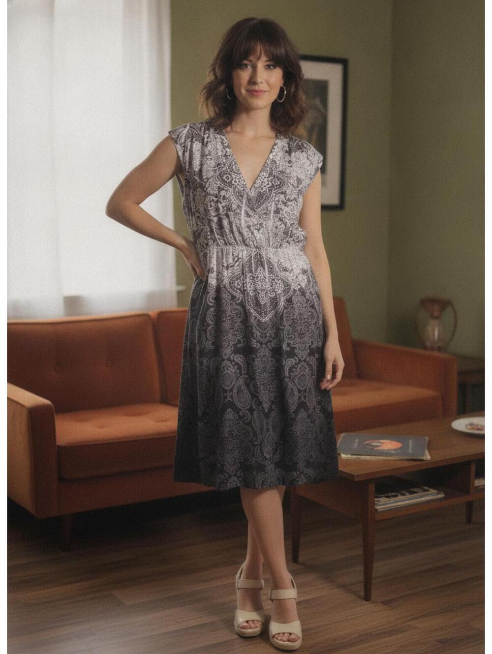 Balance Collection Retro Floral Print Dress Large